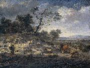 Jan Wijnants, Landscape with cattle on a country road.